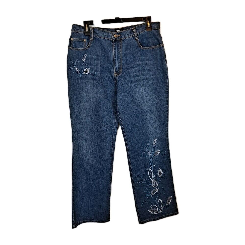 B & J Vintage Floral Embroidered Women's Jeans Size 10 (32×30) Blue 90s Y2K